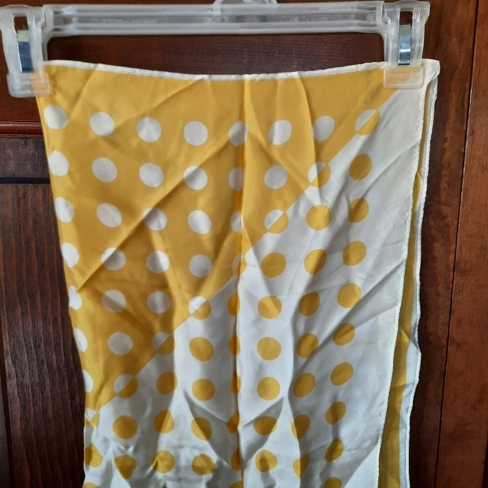 Vintage Scarves by Vera satin yellow white polka dot print scarf - Picture 6 of 9